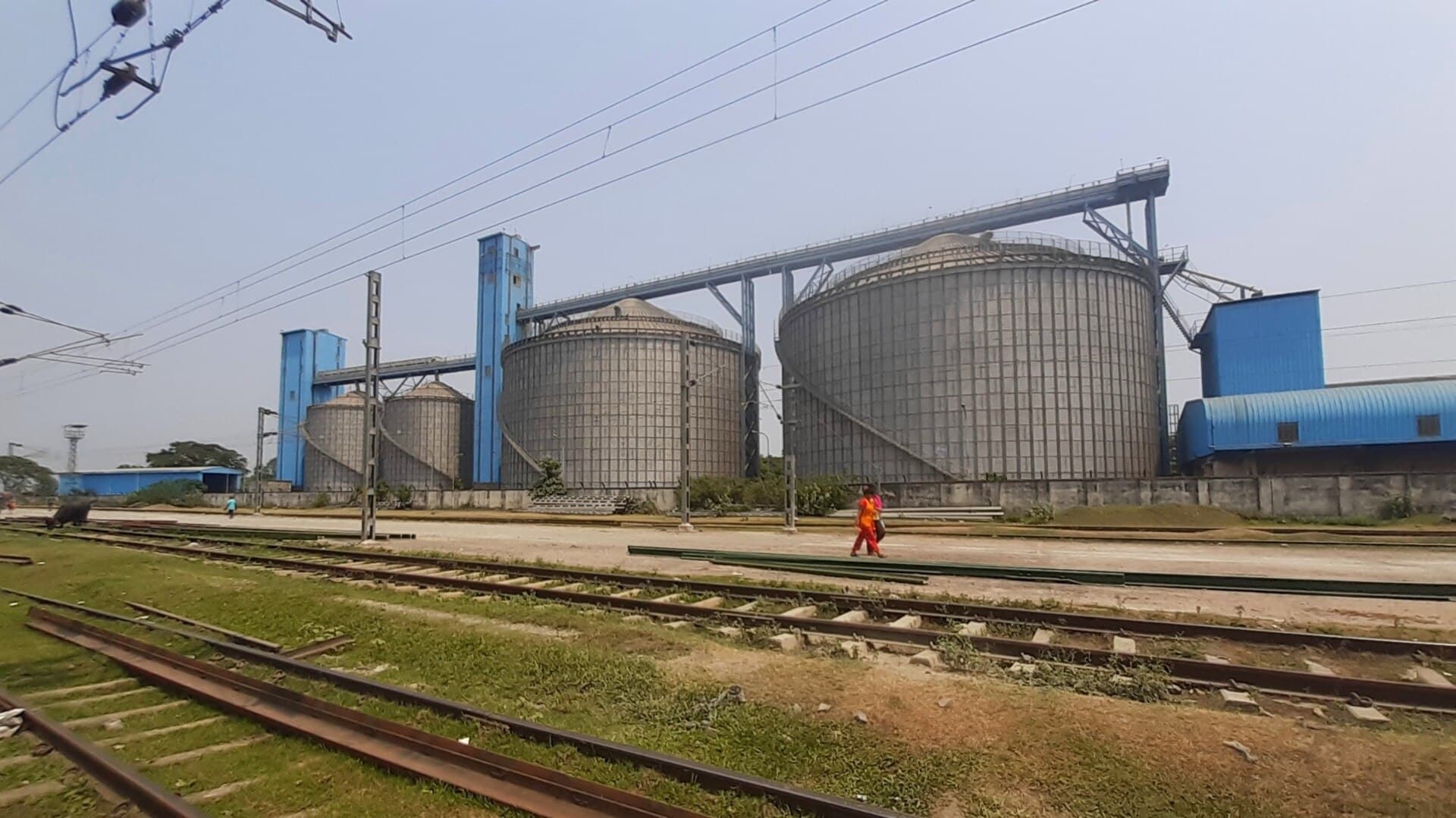 A food processing plant and silos